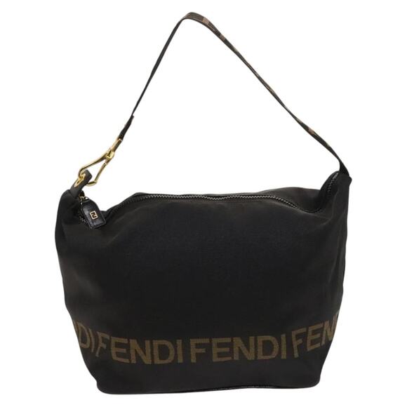 FENDI Shoulder Bag Nylon Black Gold - Picture 2 of 13